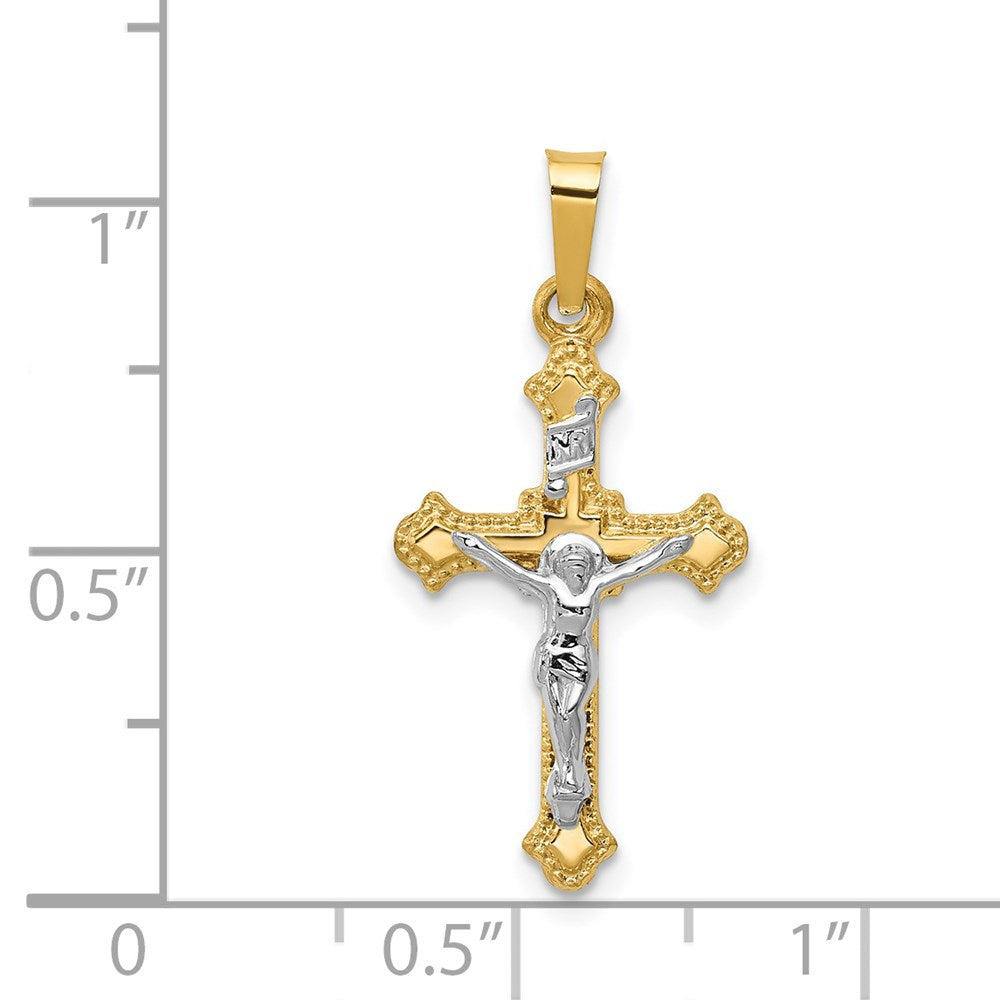 14k Two-tone 13.25 mm Polished INRI Crucifix Pendant (0.5 grams)