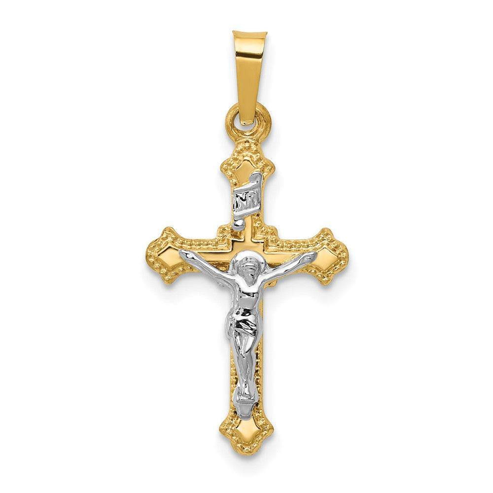 14k Two-tone 13.25 mm Polished INRI Crucifix Pendant (0.5 grams)