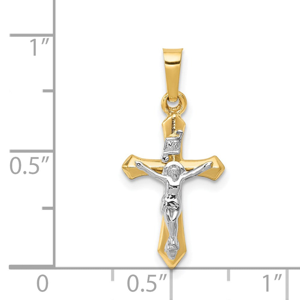 14k Two-tone 11.5 mm Polished INRI Crucifix Pendant (0.44 grams)