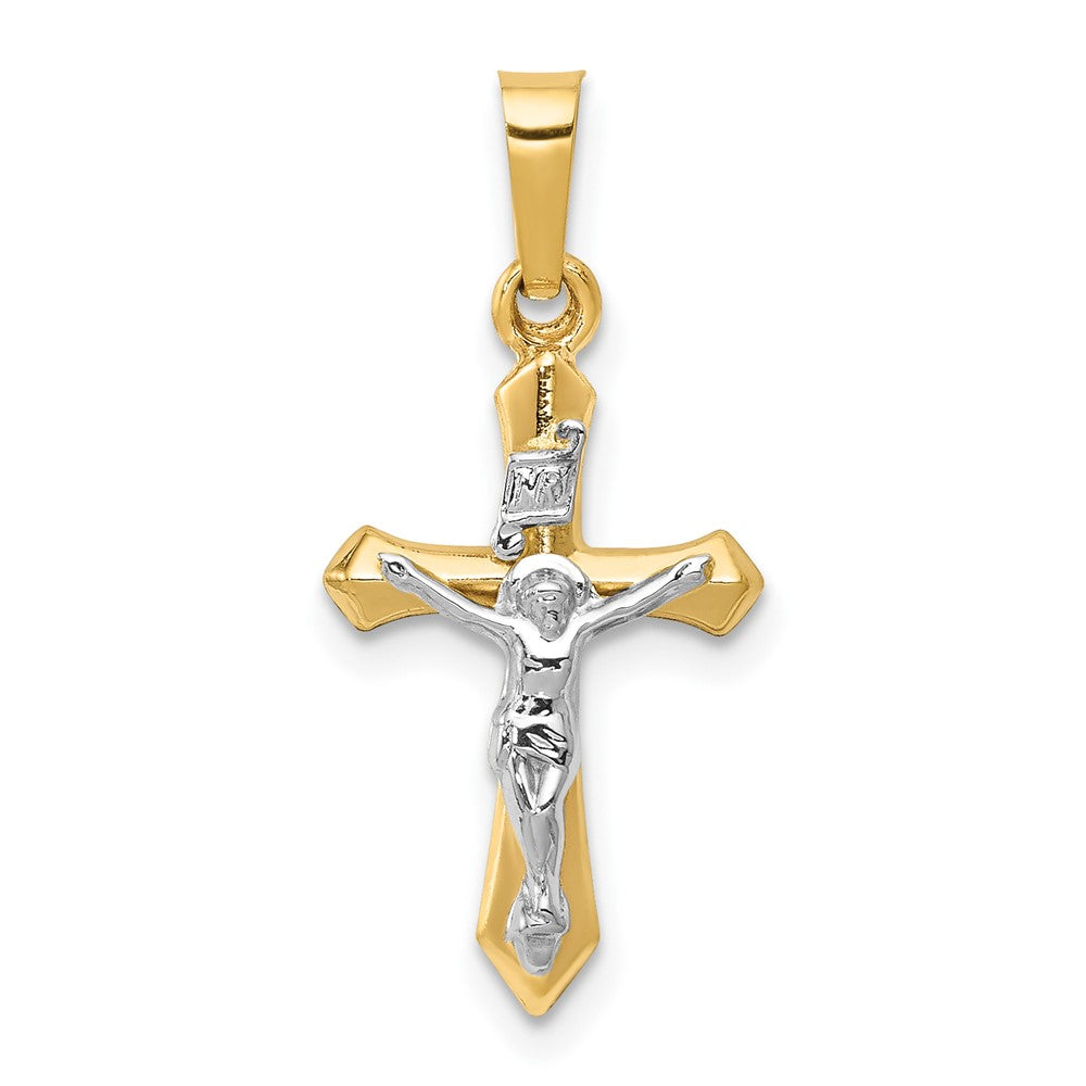 14k Two-tone 11.5 mm Polished INRI Crucifix Pendant (0.44 grams)