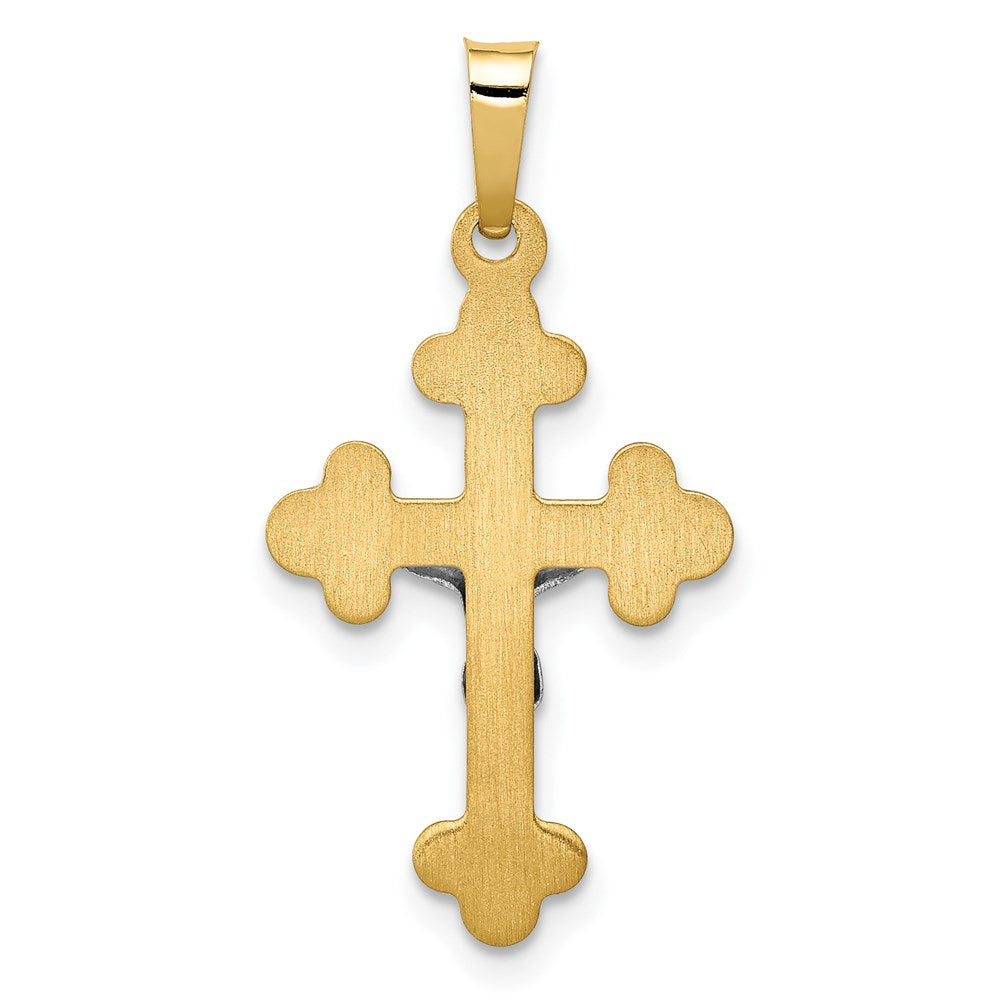 14k Two-tone 14 mm Polished Budded INRI Crucifix Pendant (0.5 grams)