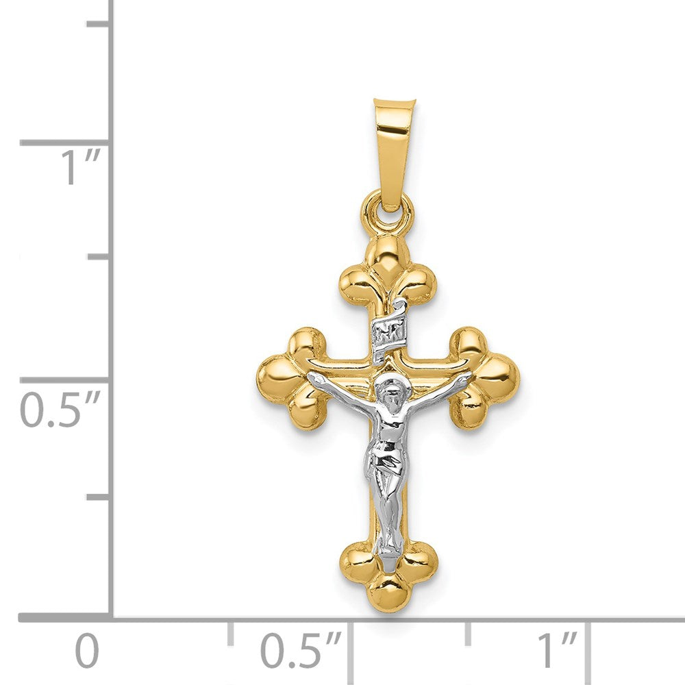 14k Two-tone 14 mm Polished Budded INRI Crucifix Pendant (0.5 grams)