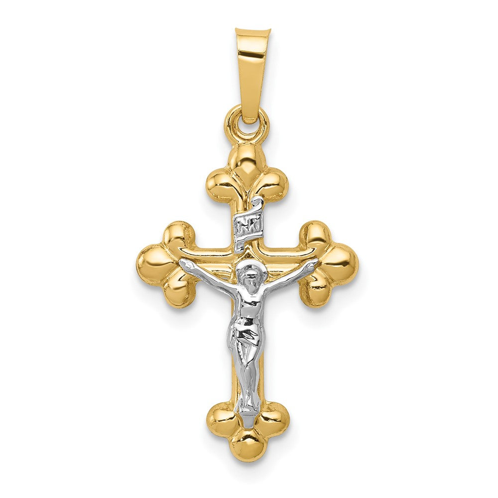 14k Two-tone 14 mm Polished Budded INRI Crucifix Pendant (0.5 grams)