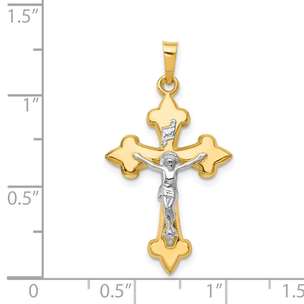 14k Two-tone 18 mm Polished Fleur de Lis INRI Crucifix Pendant (0.83 grams)