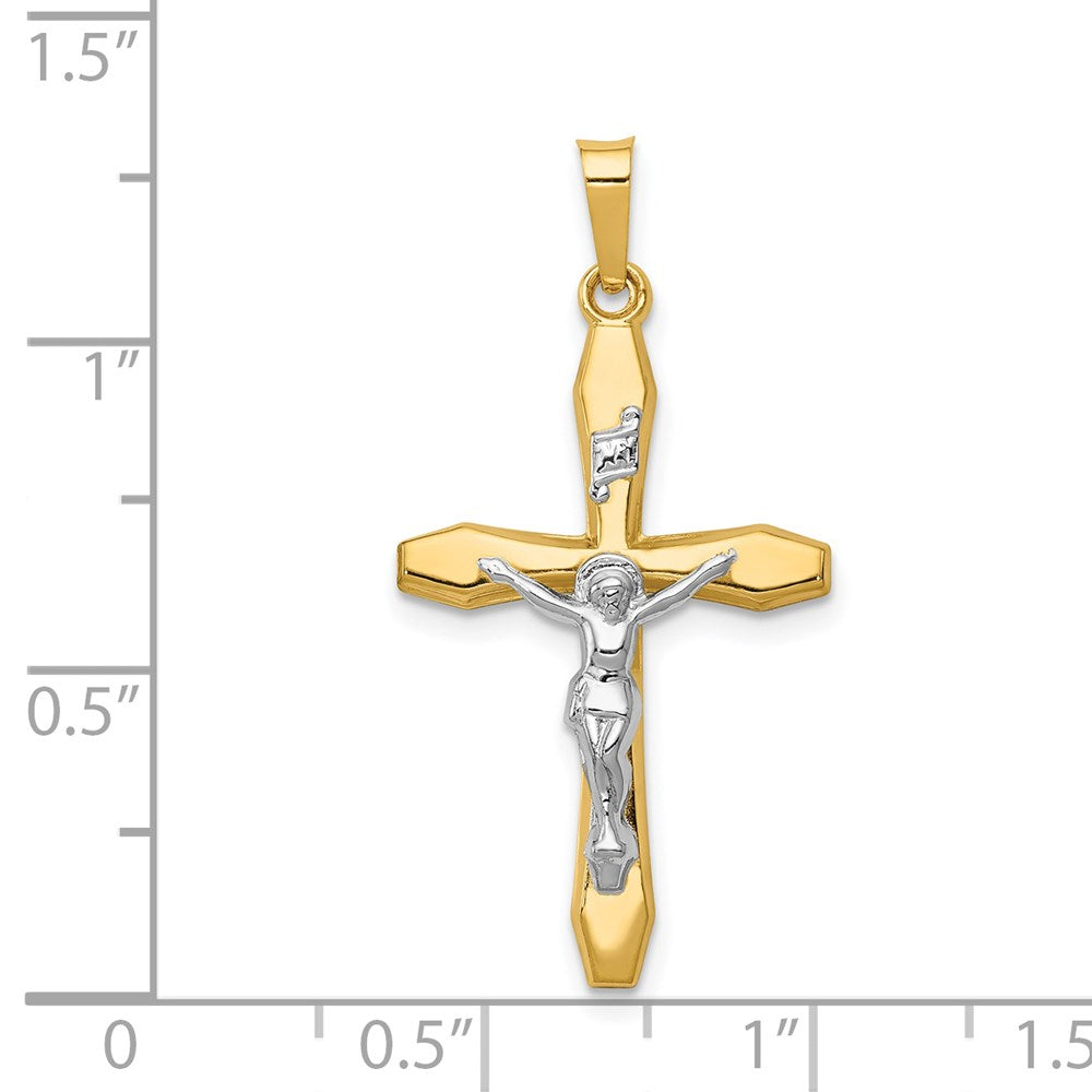 14k Two-tone 17 mm Polished INRI Crucifix Pendant (0.75 grams)