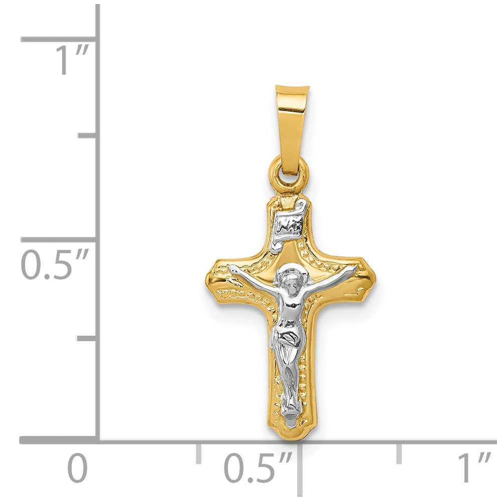 14k Two-tone 11 mm Polished and Textured INRI Crucifix Pendant (0.51 grams)