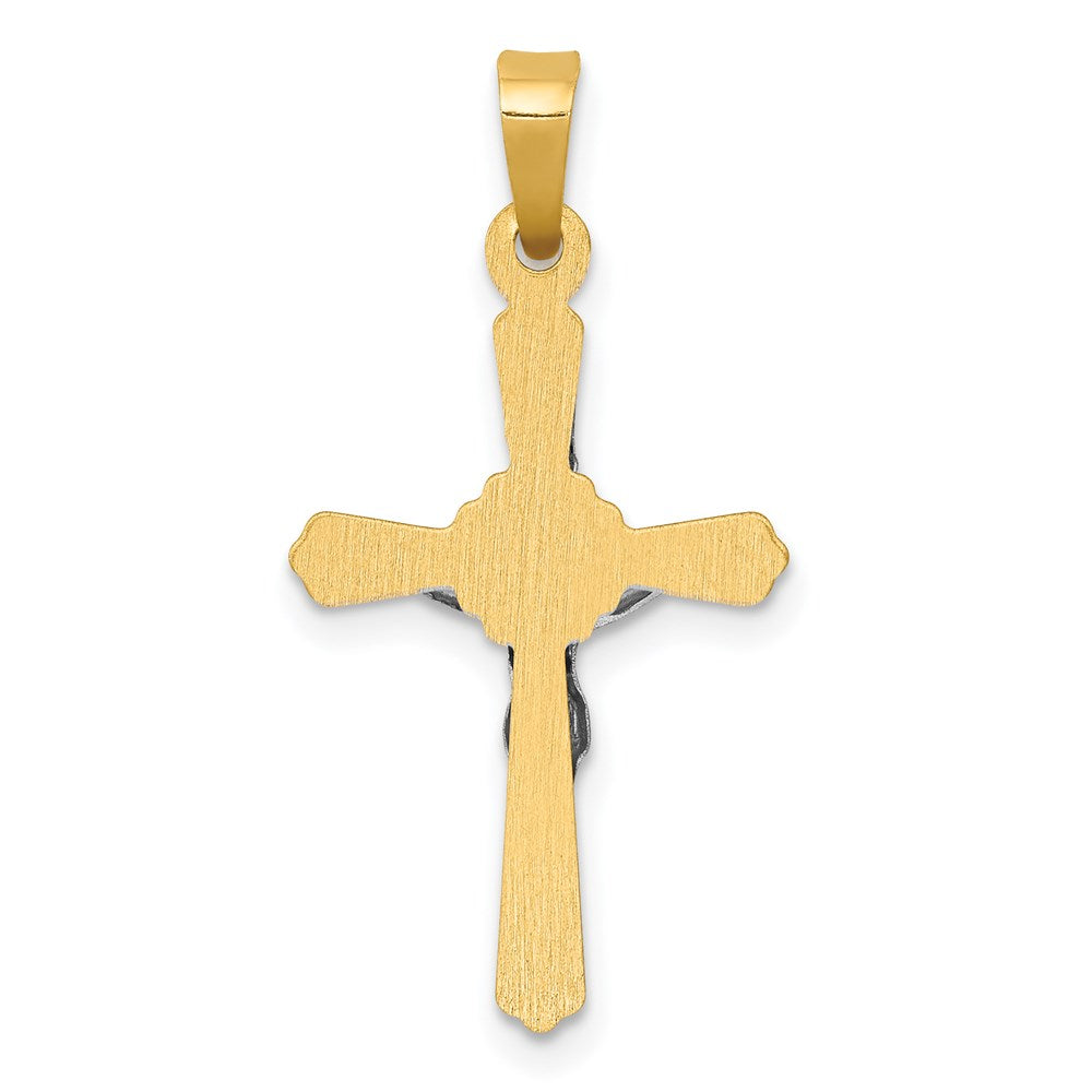 14k Two-tone 18.75 mm Flower Center INRI Crucifix Pendant (0.47 grams)