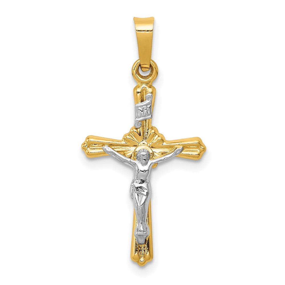 14k Two-tone 18.75 mm Flower Center INRI Crucifix Pendant (0.47 grams)