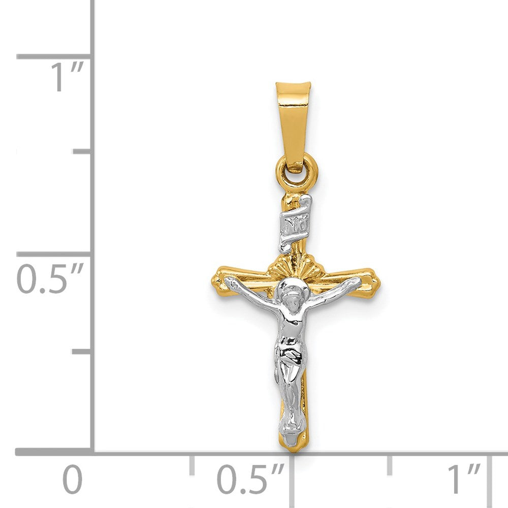 14k Two-tone 11 mm Polished INRI Crucifix Pendant (0.37 grams)