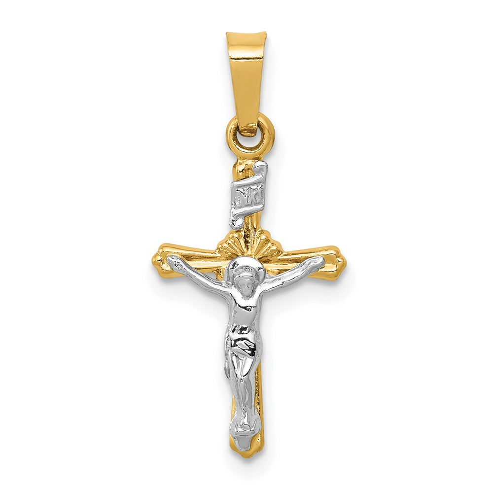 14k Two-tone 11 mm Polished INRI Crucifix Pendant (0.37 grams)