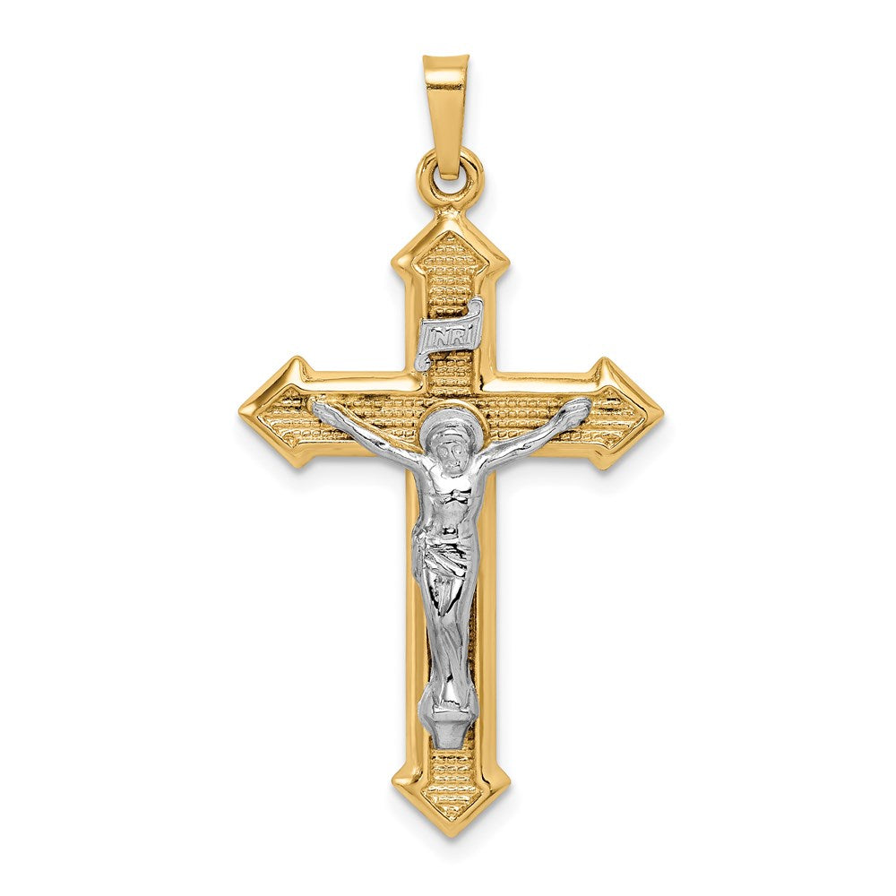 14k Two-tone 21 mm Polished and Textured INRI Crucifix Pendant (1.34 grams)