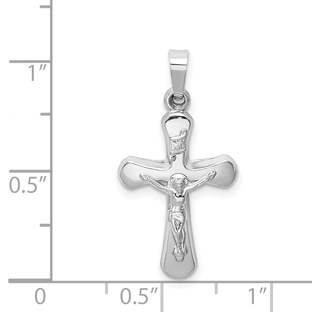 14k White Gold 14 mm Polished INRI Rounded Crucifix Pendant (0.64 grams)