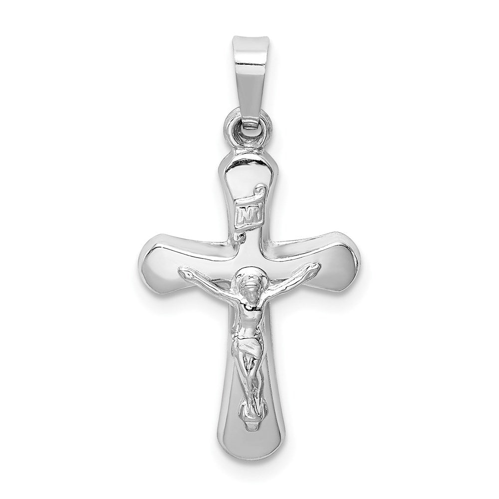 14k White Gold 14 mm Polished INRI Rounded Crucifix Pendant (0.64 grams)