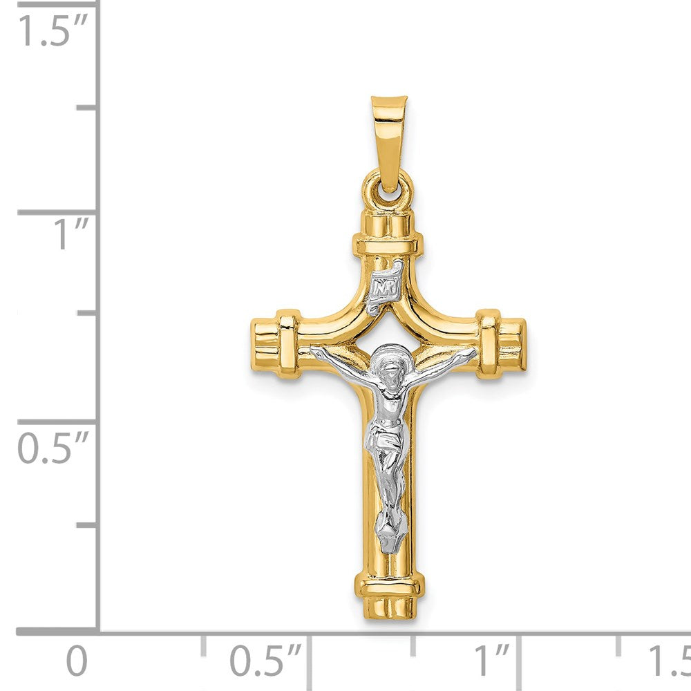 14k Two-tone 17.25 mm Polished INRI Crucifix Pendant (0.97 grams)