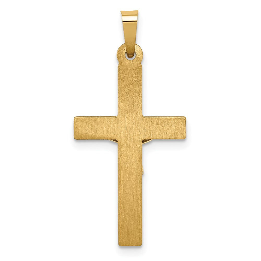 14k Two-tone 14.5 mm Polished Lattice Textured INRI Crucifix Pendant (0.63 grams)