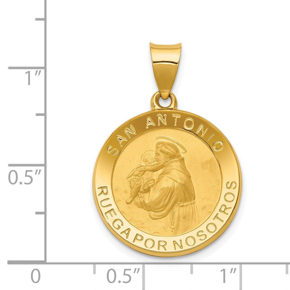 14k Yellow Gold 20 mm Polished/Satin Hollow Spanish St. Anthony Medal Pendant (1.45 grams)