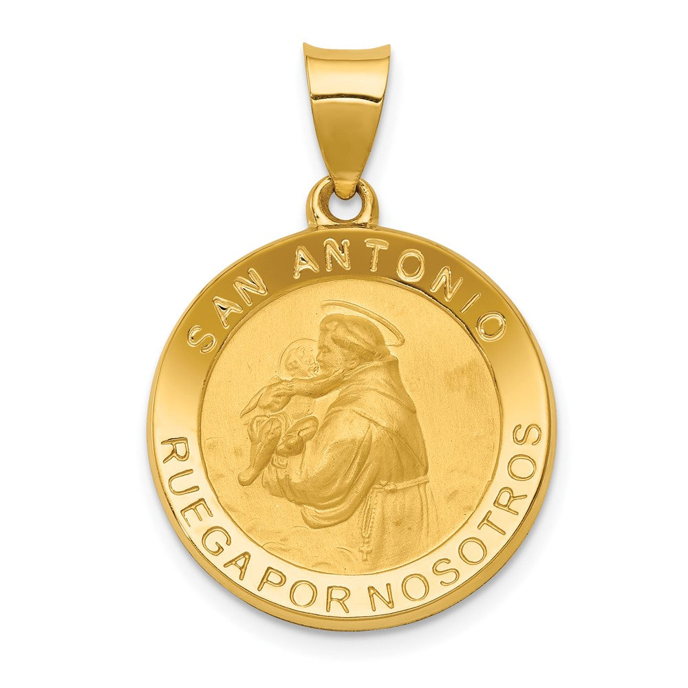 14k Yellow Gold 20 mm Polished/Satin Hollow Spanish St. Anthony Medal Pendant (1.45 grams)