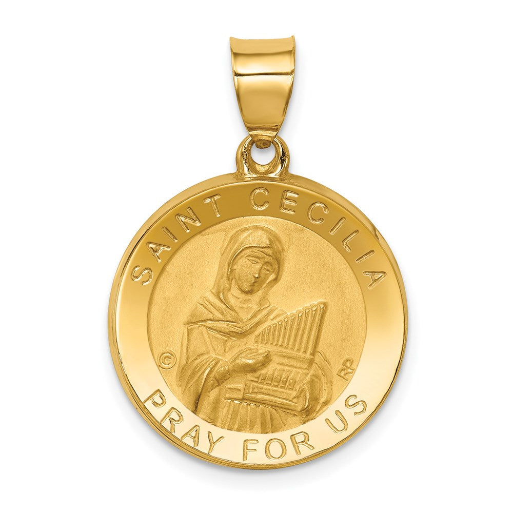 14k Yellow Gold 19 mm Polished/Satin St. Cecilia Hollow Medal Pendant (1.36 grams)