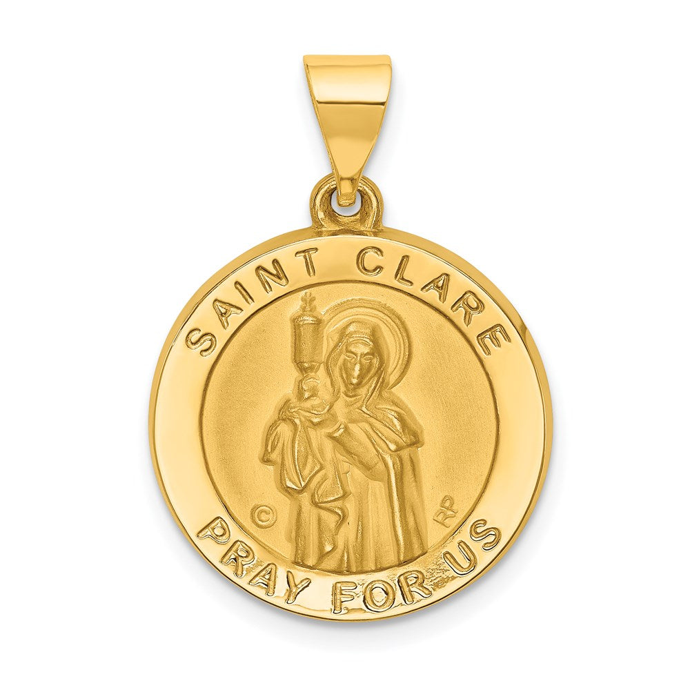 14k Yellow Gold 19 mm Polished/Satin St. Clare Hollow Medal Pendant (1.49 grams)
