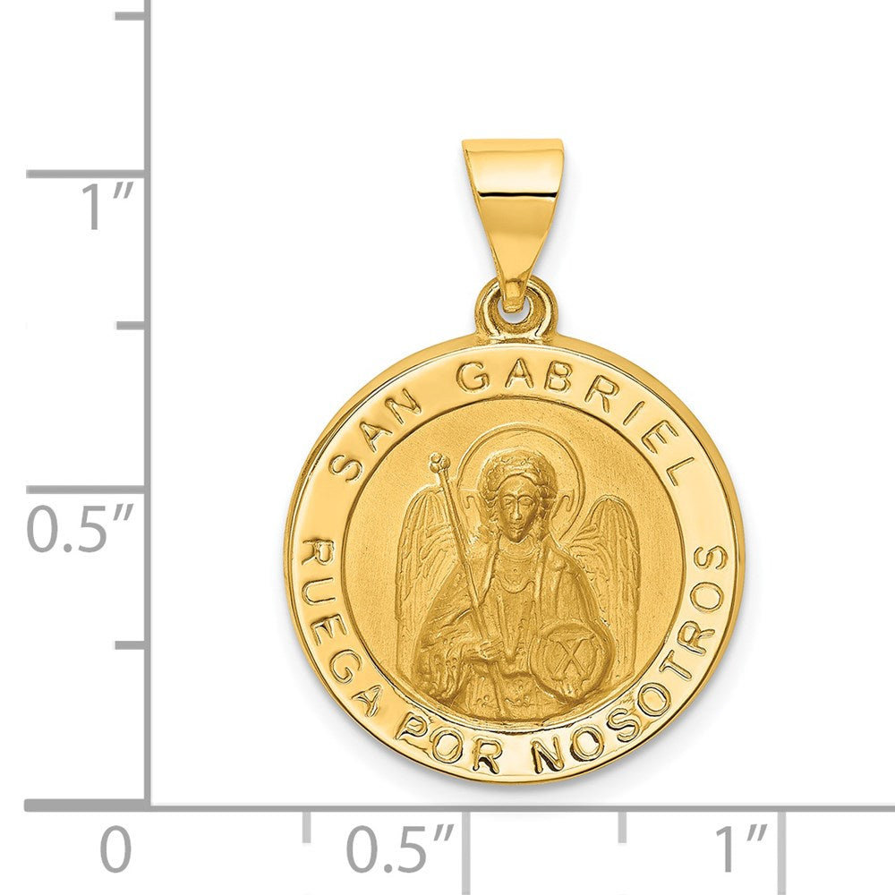 14k Yellow Gold 19 mm Polished/Satin Hollow Spanish St. Gabriel Medal Pendant (1.33 grams)