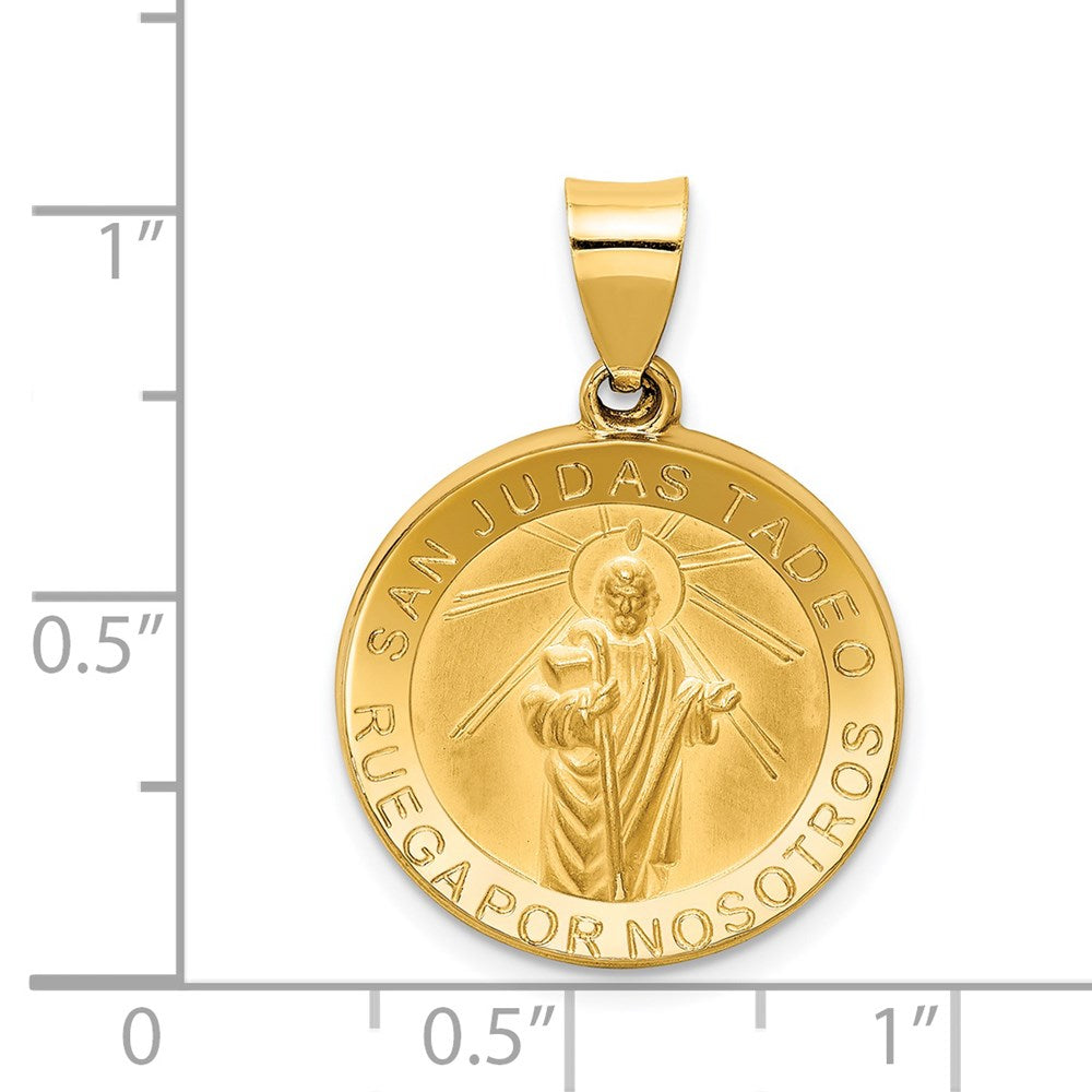 14k Yellow Gold 18.8 mm Polished / Satin Hollow Spanish St. Jude Thaddeus Medal (1.37 grams)