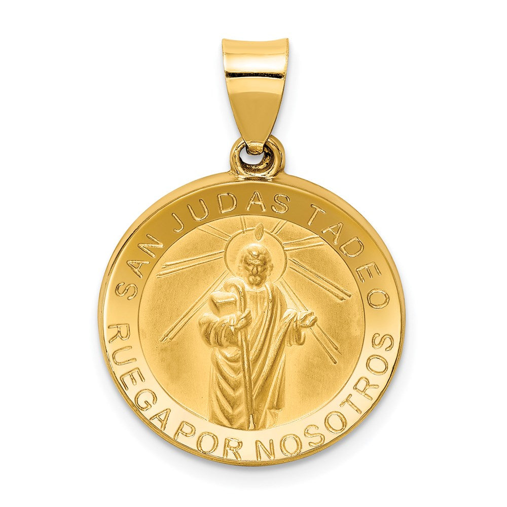 14k Yellow Gold 18.8 mm Polished / Satin Hollow Spanish St. Jude Thaddeus Medal (1.37 grams)