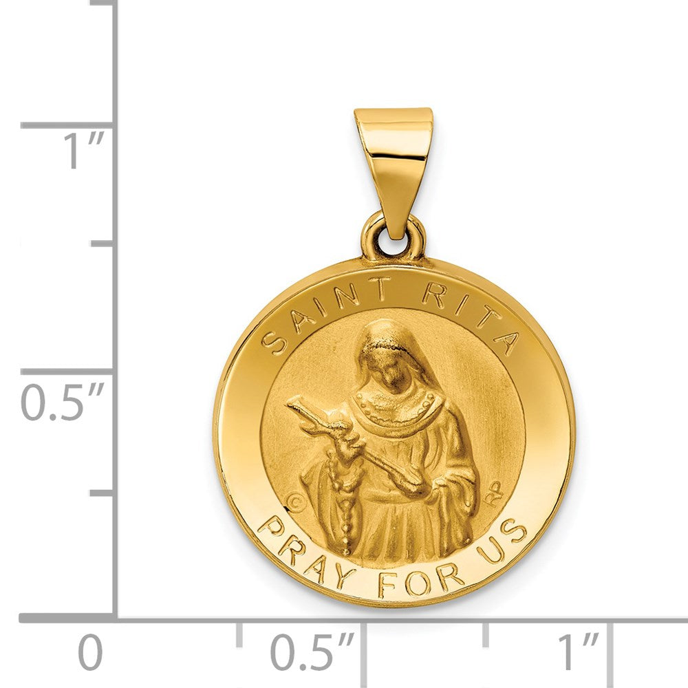 14k Yellow Gold 18.7 mm Polished / Satin St. Rita Hollow Medal Pendant (1.5 grams)