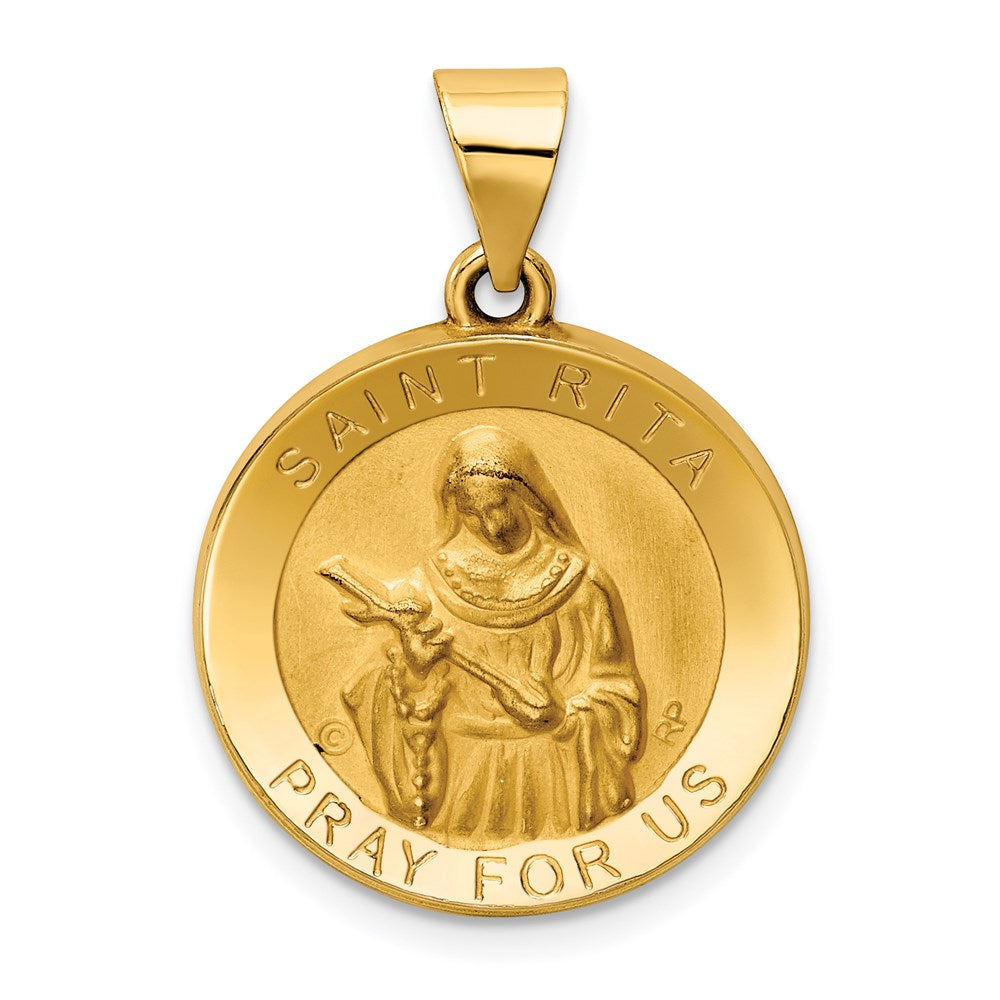 14k Yellow Gold 18.7 mm Polished / Satin St. Rita Hollow Medal Pendant (1.5 grams)