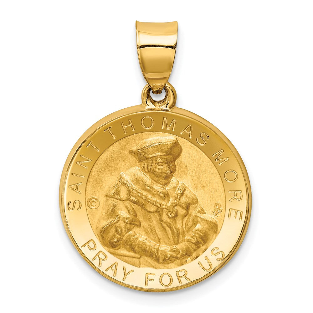 14k Yellow Gold 18.7 mm Polished / Satin St. Thomas More Hollow Medal Pendant (1.6 grams)