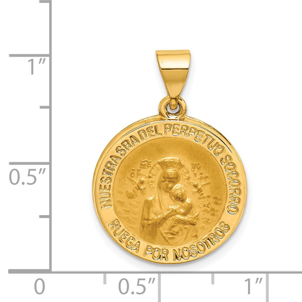 14k Yellow Gold 19 mm Hollow Polished/Satin Spanish Perpetuo Socorro Medal (1.49 grams)