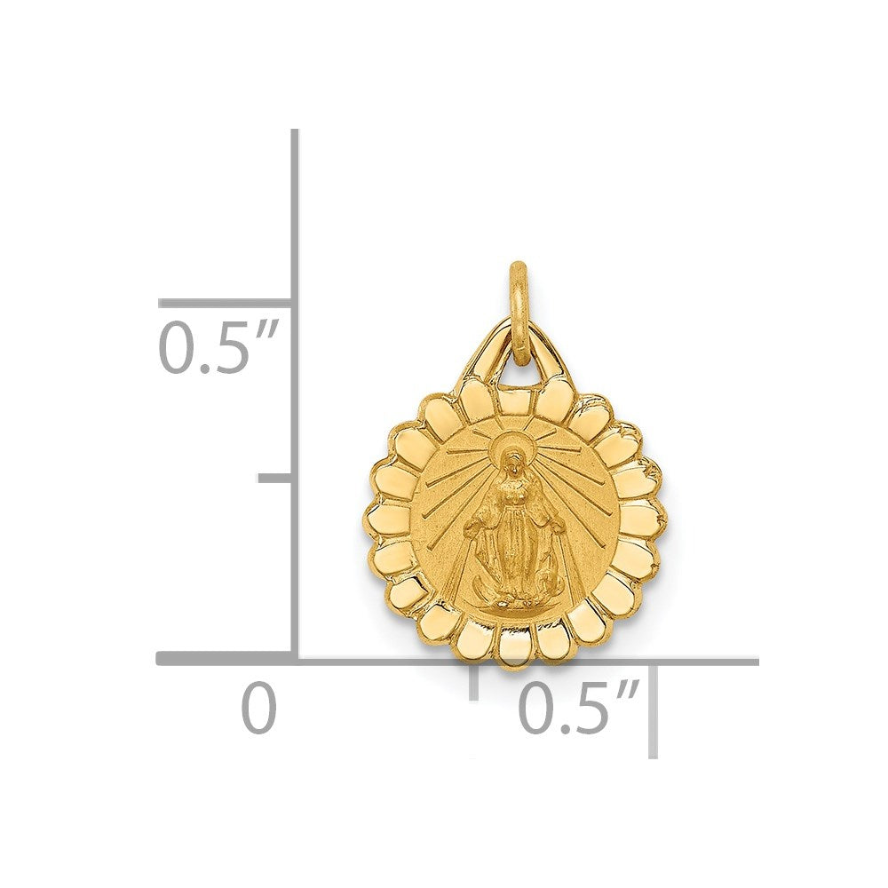 14k Yellow Gold 11.2 mm Solid Polished/Satin Tiny Round Scalloped Miraculous Medal (0.71 grams)