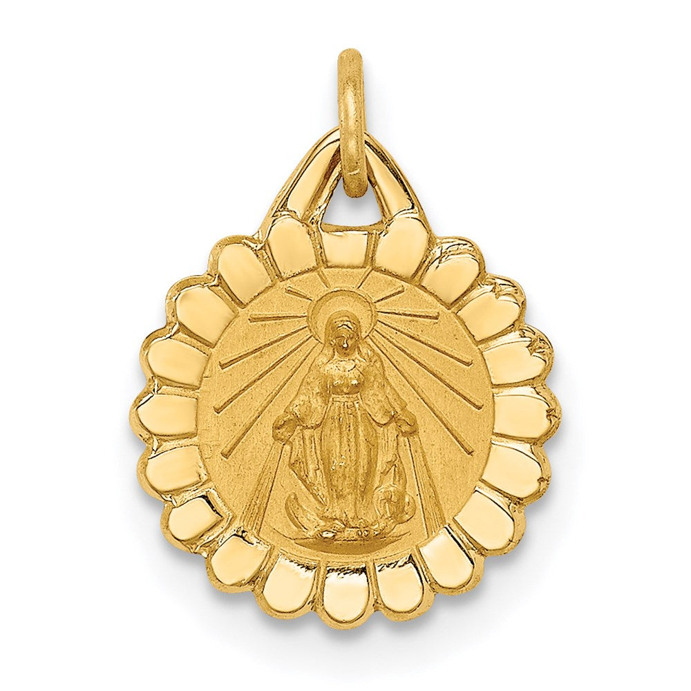 14k Yellow Gold 11.2 mm Solid Polished/Satin Tiny Round Scalloped Miraculous Medal (0.71 grams)