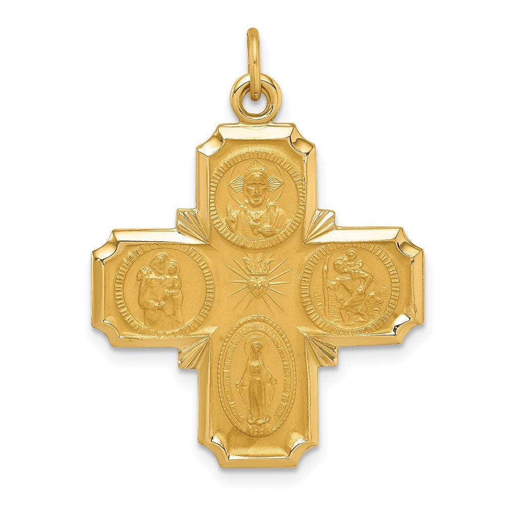 14k Yellow Gold 23.5 mm Solid Polished/Satin Medium 4-Way Medal (2.96 grams)