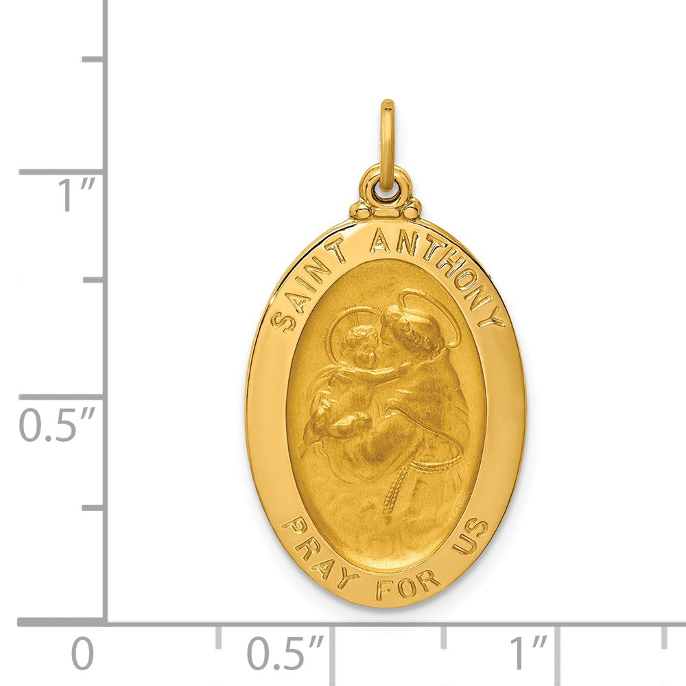 14k Yellow Gold 16.25 mm Solid Polished/Satin Oval St. Anthony Medal (2.65 grams)