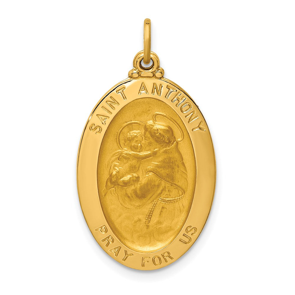 14k Yellow Gold 16.25 mm Solid Polished/Satin Oval St. Anthony Medal (2.65 grams)
