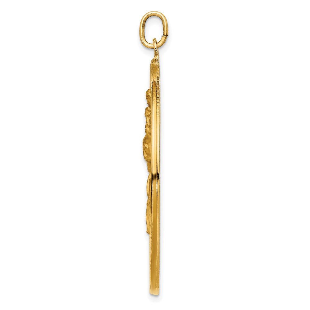 14k Yellow Gold 37 mm Solid Polished/Satin Extra Large Cut-out St. Christopher Medal (10.73 grams)