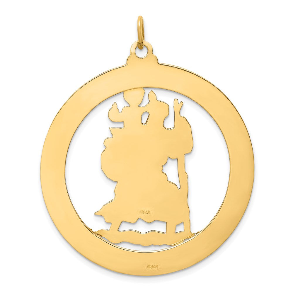14k Yellow Gold 37 mm Solid Polished/Satin Extra Large Cut-out St. Christopher Medal (10.73 grams)