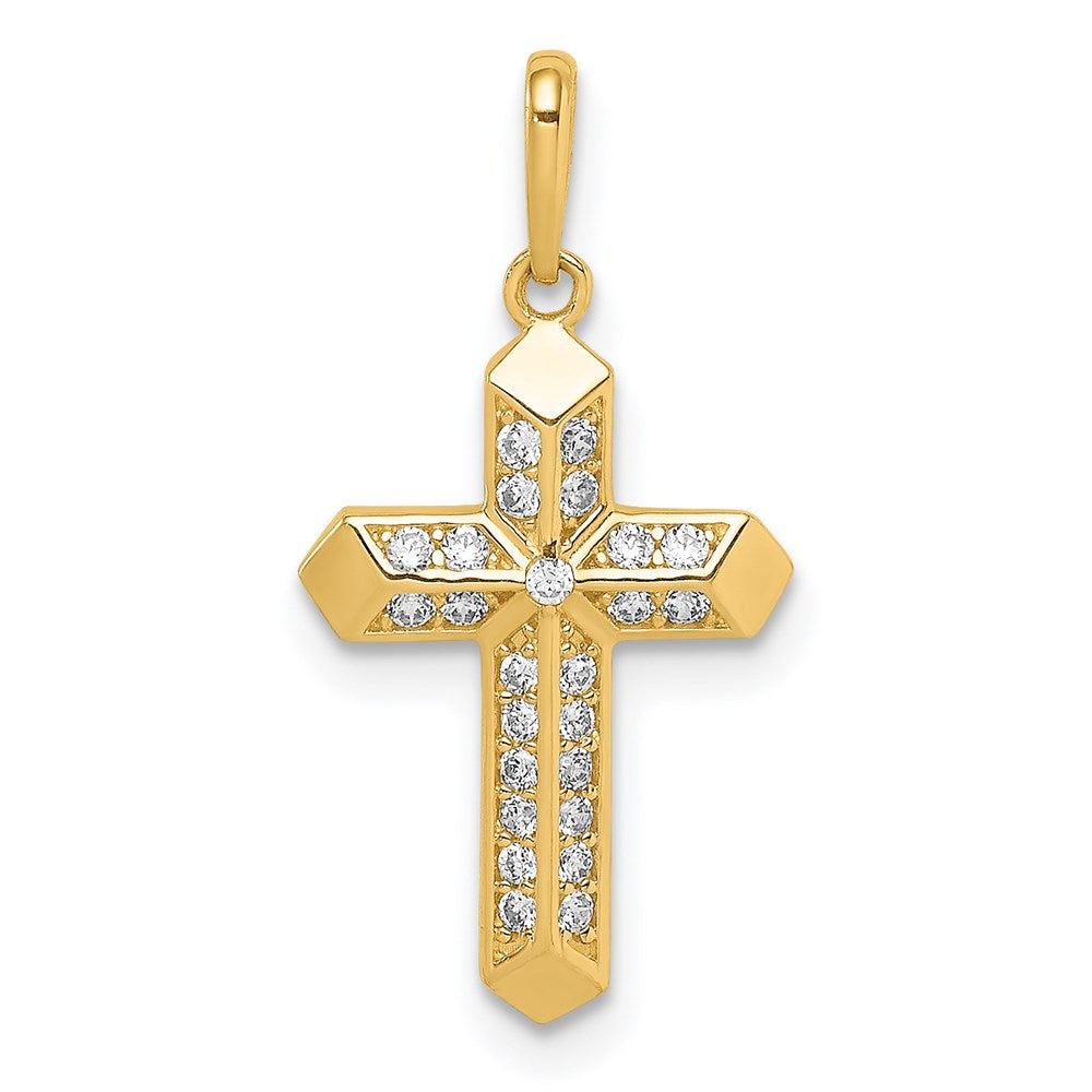 14k Yellow Gold 11.5 mm Cross CZ Pendant (0.58 grams)