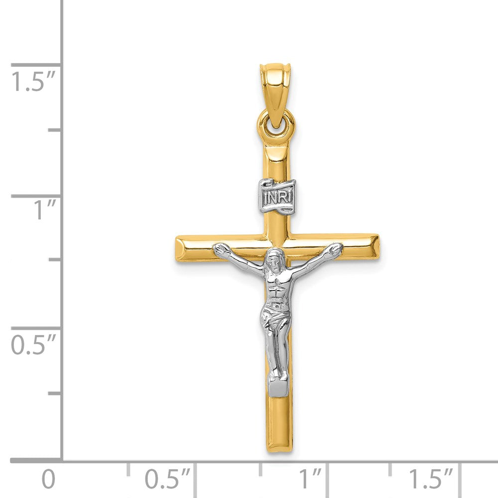 14k Two-tone 20 mm Hollow Crucifix Pendant (1.03 grams)