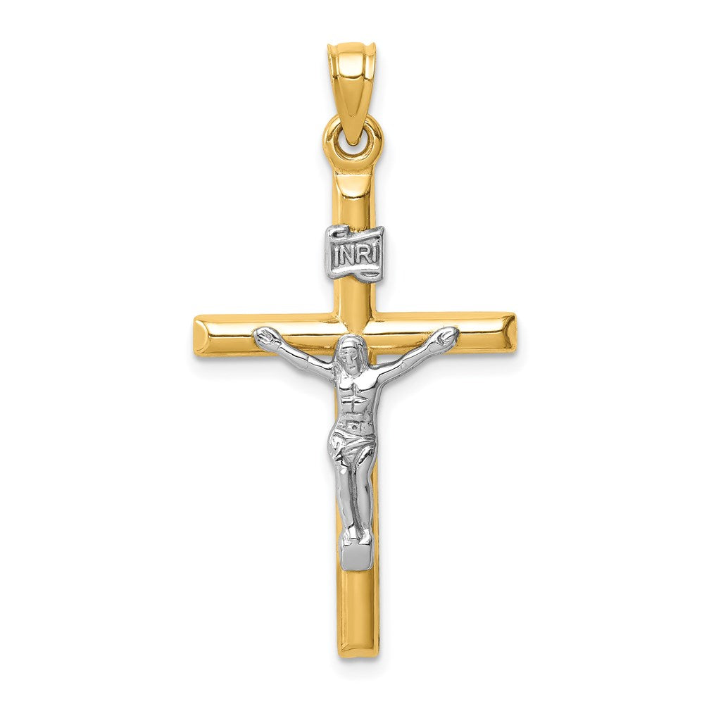 14k Two-tone 20 mm Hollow Crucifix Pendant (1.03 grams)