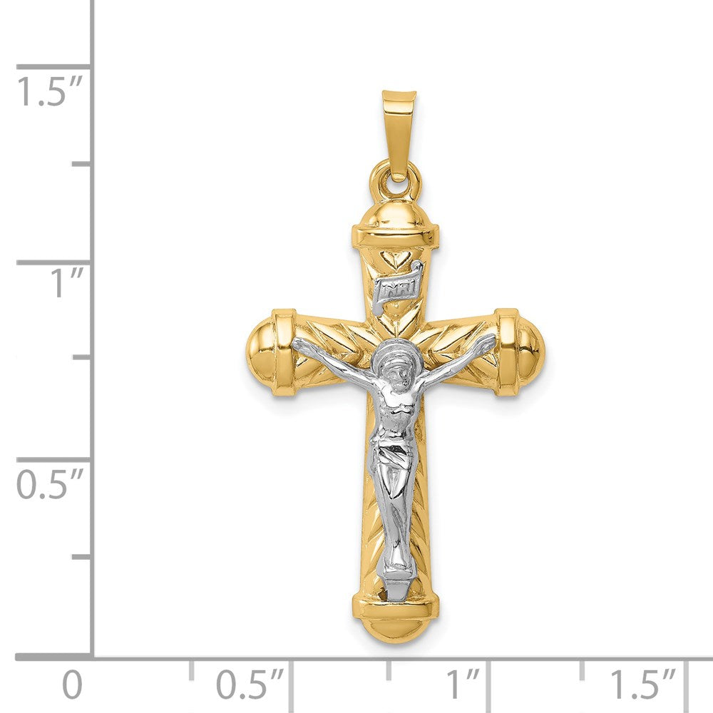 14k Two-tone 19 mm Hollow Polished Chevron Design Crucifix (1.24 grams)