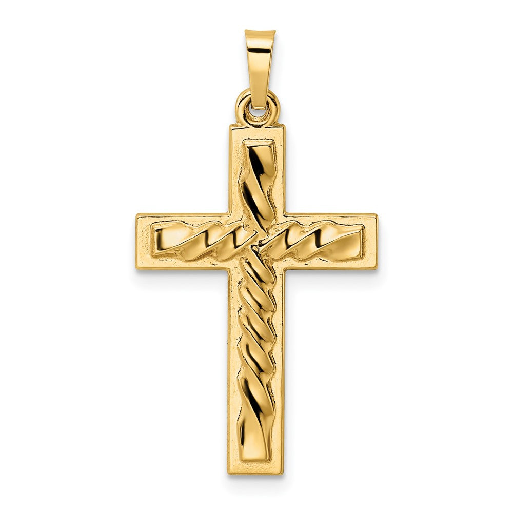 14k Yellow Gold 17.75 mm Polished and Twisted Hollow Cross Pendant (0.87 grams)