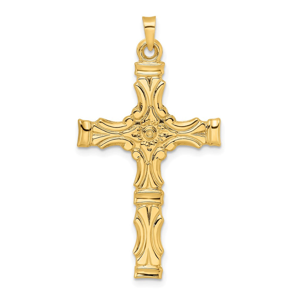 14k Yellow Gold 23.4 mm Polished Solid Fancy Design Cross Pendant (3.1 grams)