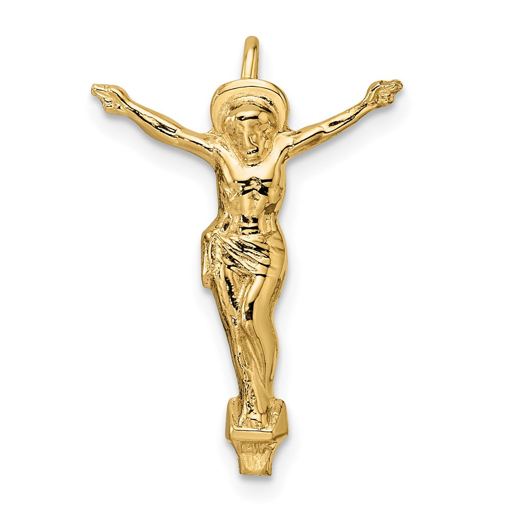 14k Yellow Gold 16.92 mm Polished Solid Risen Christ Chain Slide (0.72 grams)