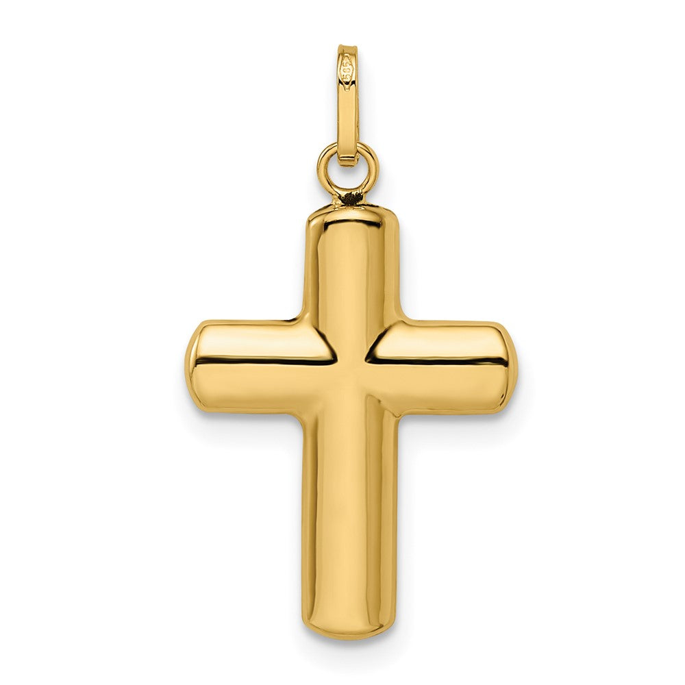 14k Yellow Gold 14.5 mm Polished Puffed Cross Pendant (0.77 grams)