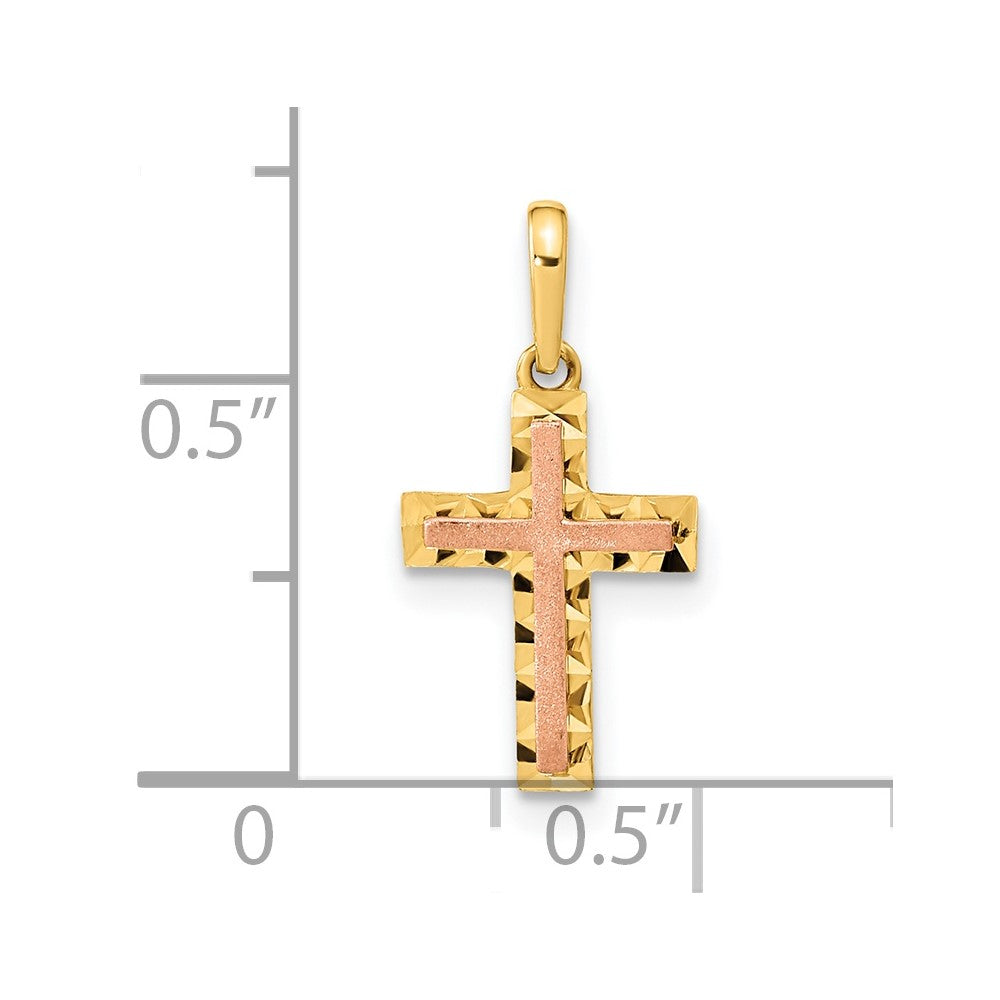 14k Two-tone 9.32 mm Two-tone Diamond Cut Cross Pendant (0.36 grams)