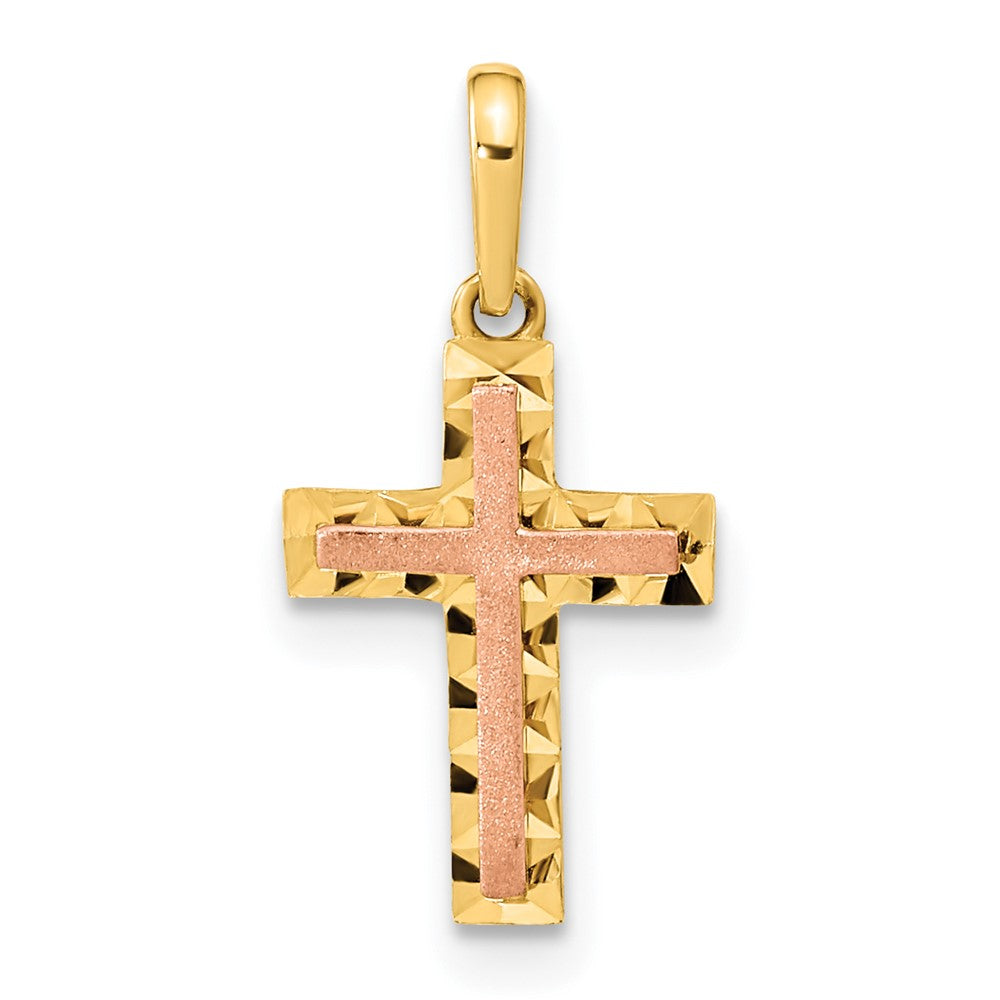 14k Two-tone 9.32 mm Two-tone Diamond Cut Cross Pendant (0.36 grams)