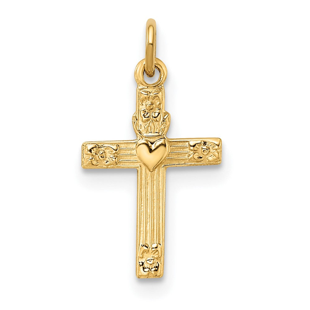14k Yellow Gold 9.75 mm Polished Solid Heart Cross Pendant