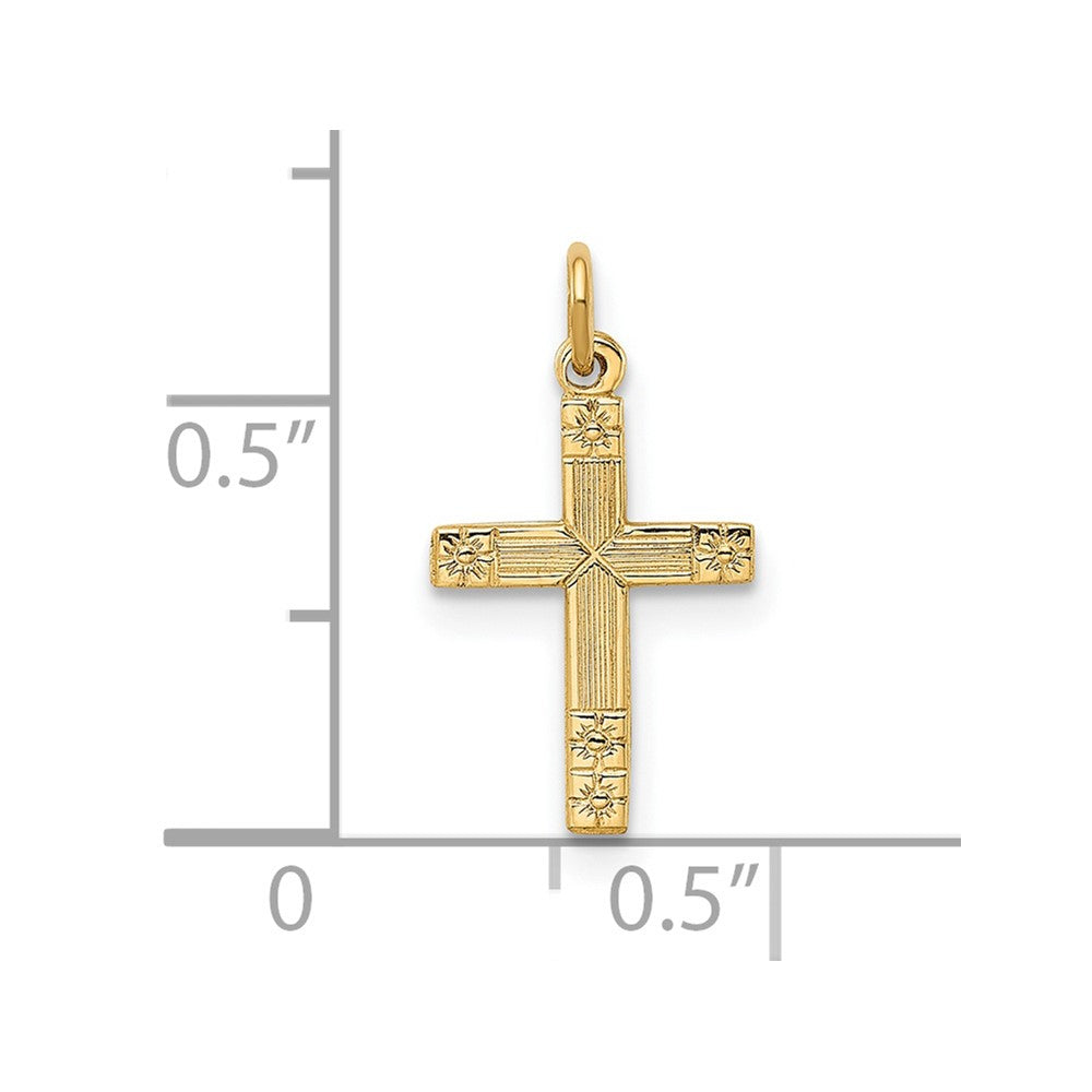 14k Yellow Gold 9.6 mm Polished and Textured Solid Cross Pendant (0.26 grams)