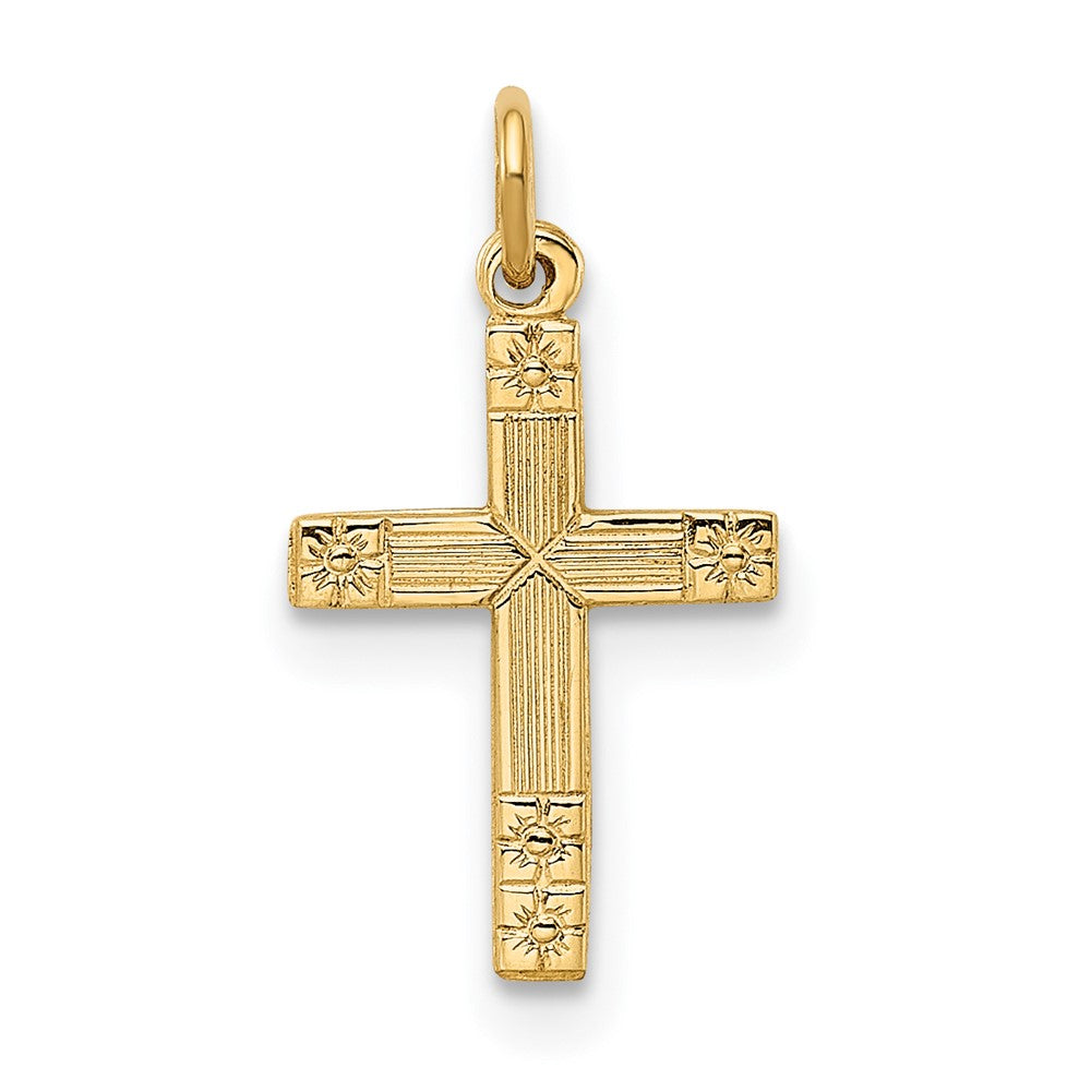 14k Yellow Gold 9.6 mm Polished and Textured Solid Cross Pendant